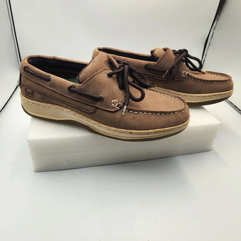 Old‎ Maui Brand Mens Brown Leather Boat Shoes Loafers Size 9 2085BRN Palm Tree